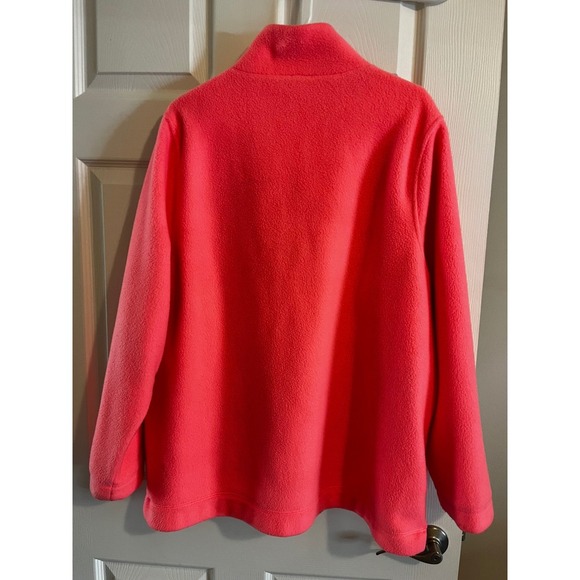 J. Crew Womens 2X Fleece Pullover Coral Pink Button Mock Neck Long Sleeve - Picture 3 of 3